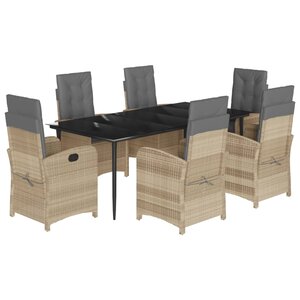 vidaXL Ensemble à manger de jardin coussins 7 Pièces mélange beige rotin