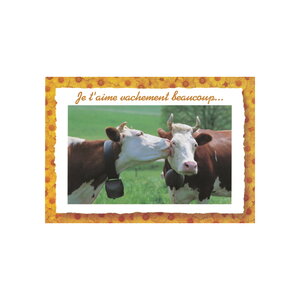 Carte message - vaches  "je t' aime vachement beaucoup"