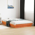 vidaXL Cadre de lit à LED cire marron 135x190 cm bois de pin massif