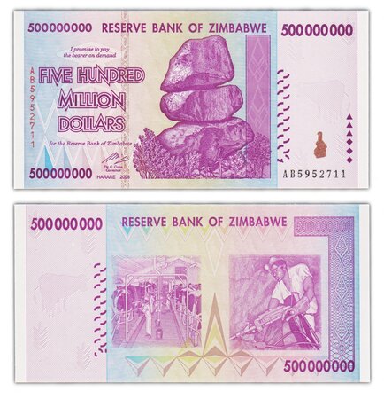 Billet de collection 500000000 dollars 2008 zimbabwe - neuf - p82 - 500 million