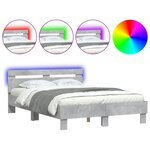 vidaXL Cadre de lit avec tête de lit et LED gris béton 135x190 cm