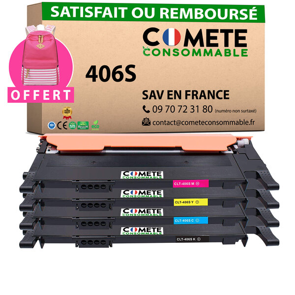 406S - 4 toners compatibles avec Samsung CLT-P406C  CLT-K406S Noir Cyan Magenta Jaune - Entreprise française
