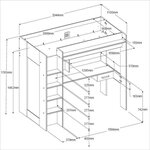 Lit combiné mezzanine enfant chêne et gris - Sommier inclus - 90 x 200 cm