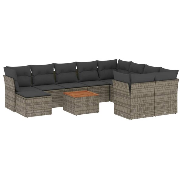 vidaXL Salon de jardin 11 Pièces avec coussins gris résine tressée