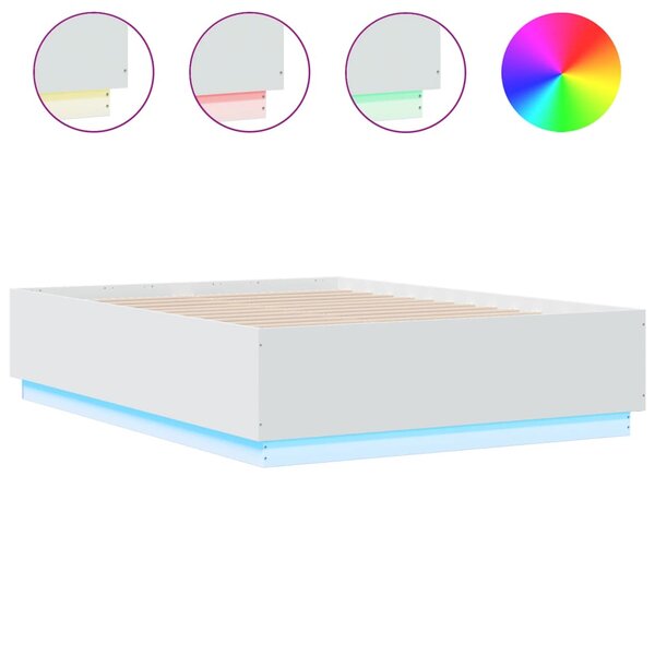 vidaXL Cadre de lit avec lumières LED blanc 135x190 cm bois ingénierie