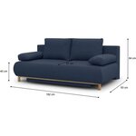 Banquette convertible 3 places MIKA - Tissu bleu foncé - Coffre de rangement - 192 x 84 x 93 cm