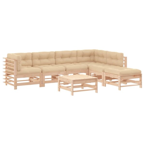 vidaXL Salon de jardin 7 Pièces avec coussins bois massif