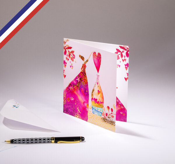 Carte double comme un rêve créée et imprimée en france sur papier certifié pefc - cœurs et fleurs