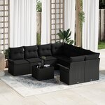 vidaXL Ensemble de Canapés de Jardin 9 Pièces avec Coussins Noir Poly Rattan