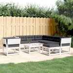 vidaXL Salon de jardin avec coussins 8 Pièces blanc bois de pin massif