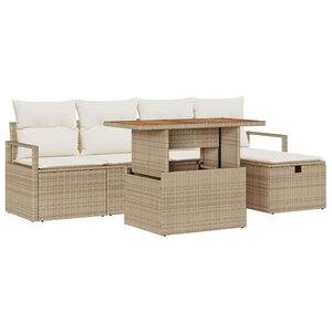 vidaXL Ensemble de canapé de jardin 6 Pièces Beige polyrotin
