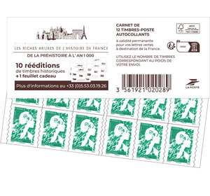 Carnet 12 timbres Marianne de l'avenir - Lettre Verte - Couverture les riches Heures de l'Histoire de France