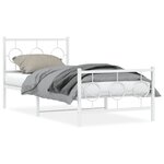 vidaXL Cadre de lit métal avec tête de lit/pied de lit blanc 90x190 cm