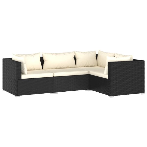 vidaXL Salon de jardin 4 Pièces avec coussins Résine tressée Noir