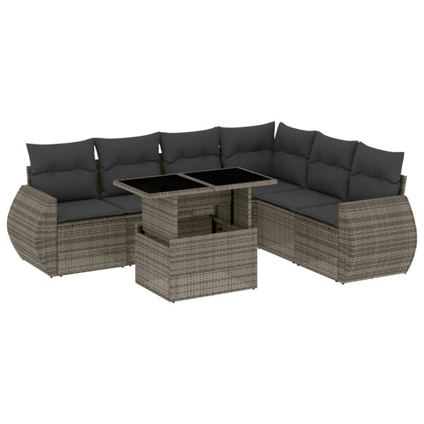 vidaXL Salon de jardin avec coussins 7 Pièces gris résine tressée