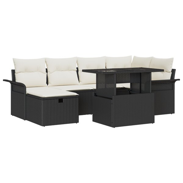 vidaXL Ensemble de Canapé de Jardin 7 Pièces avec Coussins Noir Rotin Poly