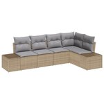 vidaXL Ensemble de Canapés de Jardin 5 Pièces avec Coussins Beige Poly Rattan
