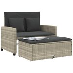 vidaXL Canapé de jardin 2 places et coussins gris clair résine tressée