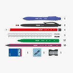 Trousses Milan Fun Animals  lot de 4  contenu standard : gomme  2 taille-crayons  crayon  1 stylo Sway bleu et 2 stylos tactiles P1 noirs et rouges  règle de 15 cm  10 crayons de couleur Ergo et 12 marqueurs - Bleu/Turquoise