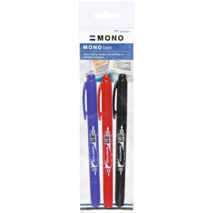 Kit de 2 Marqueurs Permanents MONO twin 0 8 et 0 4 mm Bleu Noir Rouge TOMBOW