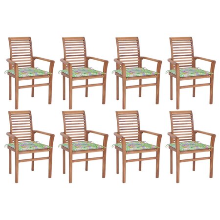 vidaXL Chaises à dîner 8 Pièces avec coussins motif feuilles Teck solide