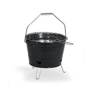 Barbecue à charbon portable Ø 27 cm grille acier chromé - Hauteur 24 cm - Pieds pliables poignées