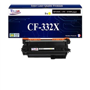 T3AZUR - 654X Toner compatible avec CF332X Jaune compatible avec HP Color LaserJet Enterprise M650  M651dn  M651n  M651x  M651xhm