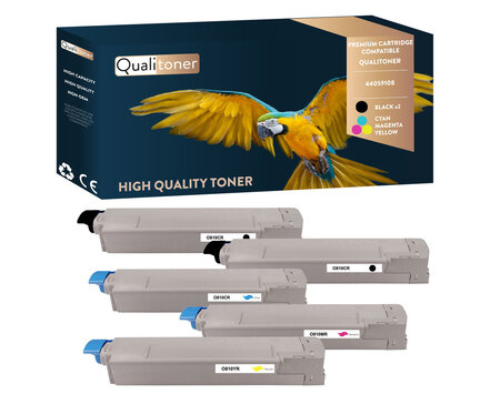 Qualitoner x5 toners 44059108 (noir x2 + cyan + magenta + jaune) compatible pour oki