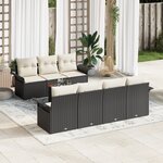 Ensemble de Canapés de Jardin 8 pièces avec Coussins Noir Poly Rattan Acacia