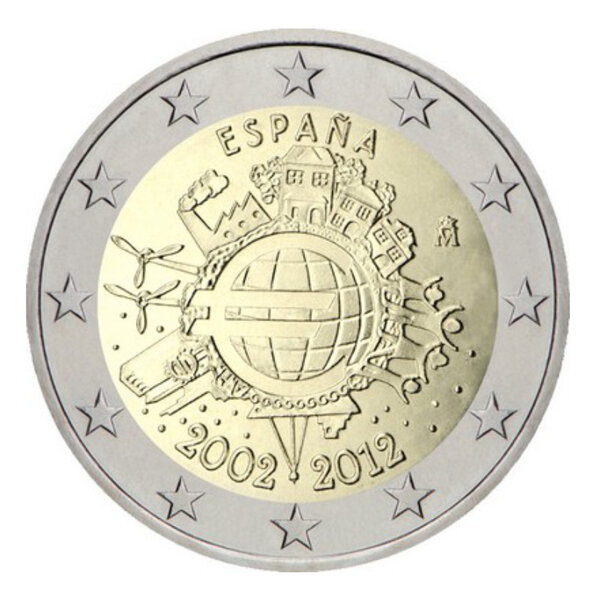 2 euros commémorative Espagne 2012 - 10 ans de l'Euro.
