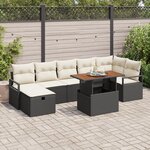 Set de Canapé de Jardin 8 Pièces avec Coussins Rattan Poly Noir