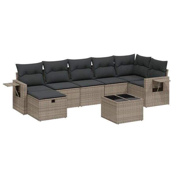vidaXL Salon de jardin 8 Pièces avec coussins gris résine tressée