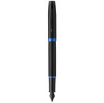 Stylo plume Parker IM Vibrant Rings  Satin noir laqué  attributs bleu océan  Plume moyenne  recharge d’encre bleue  Coffret cadeau