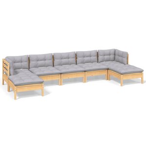 vidaXL Salon de jardin 7 Pièces avec coussins gris bois de pin