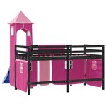 vidaXL Lit mezzanine enfants avec tour rose 90x190 cm bois pin massif