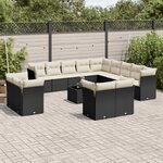 vidaXL Salon de jardin avec coussins 14 Pièces noir résine tressée