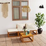 vidaXL Salon de jardin 4 Pièces avec coussin Crème Bois d'acacia solide