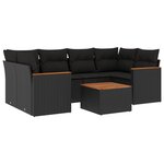 vidaXL Salon de jardin 7 Pièces avec coussins noir résine tressée