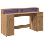 Bureau table poste de travail meuble d'ordinateur informatique étude avec lumières LED chêne artisanal bois d'ingénierie brun 02_0023418