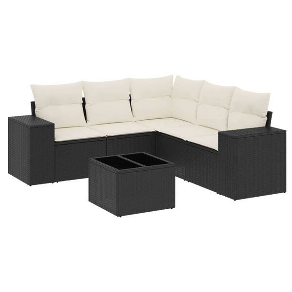 vidaXL Salon de jardin 6 Pièces avec coussins noir résine tressée