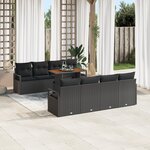 vidaXL Ensemble de 9 Pièces de Canapés de Jardin avec Coussins Noir Poly Rotin