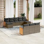 vidaXL Salon de jardin avec coussins 10 Pièces gris résine tressée