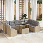 vidaXL Ensemble de salon de jardin de 10 pièces avec coussins beige en poly rotin