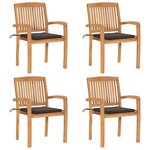 vidaXL Chaises de jardin empilables avec coussins lot de 4 Teck solide