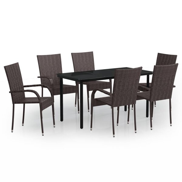 vidaXL Ensemble de salle à manger d'extérieur 7 Pièces Marron et noir