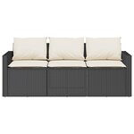 vidaXL Canapé de jardin avec coussins 3 places noir résine tressée