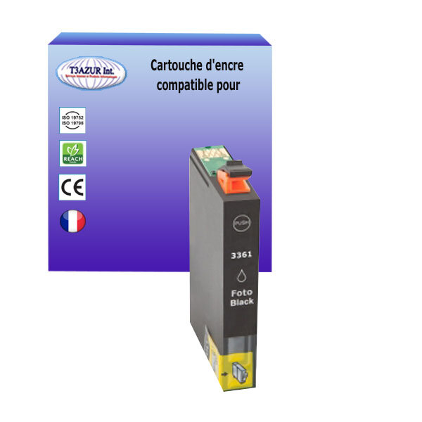 Cartouche Compatible pour Epson XP-530, XP-540, XP-630, XP-635, XP-640, XP-645 remplace Epson T3361 / T3341 (33XL) Photo Noire - T3AZUR