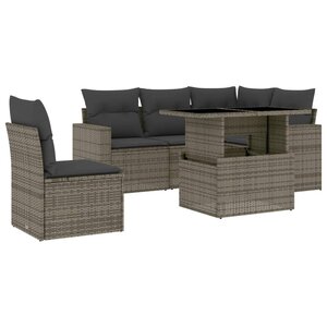 vidaXL Salon de jardin 6 Pièces avec coussins gris résine tressée