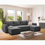 Canapé d'angle convertible panoramique PHAREL 5/6 places - anthracite - Coffre de rangement - 297x155x85 cm
