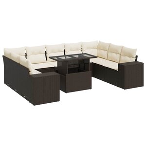 vidaXL Salon de jardin 10 Pièces avec coussins marron résine tressée